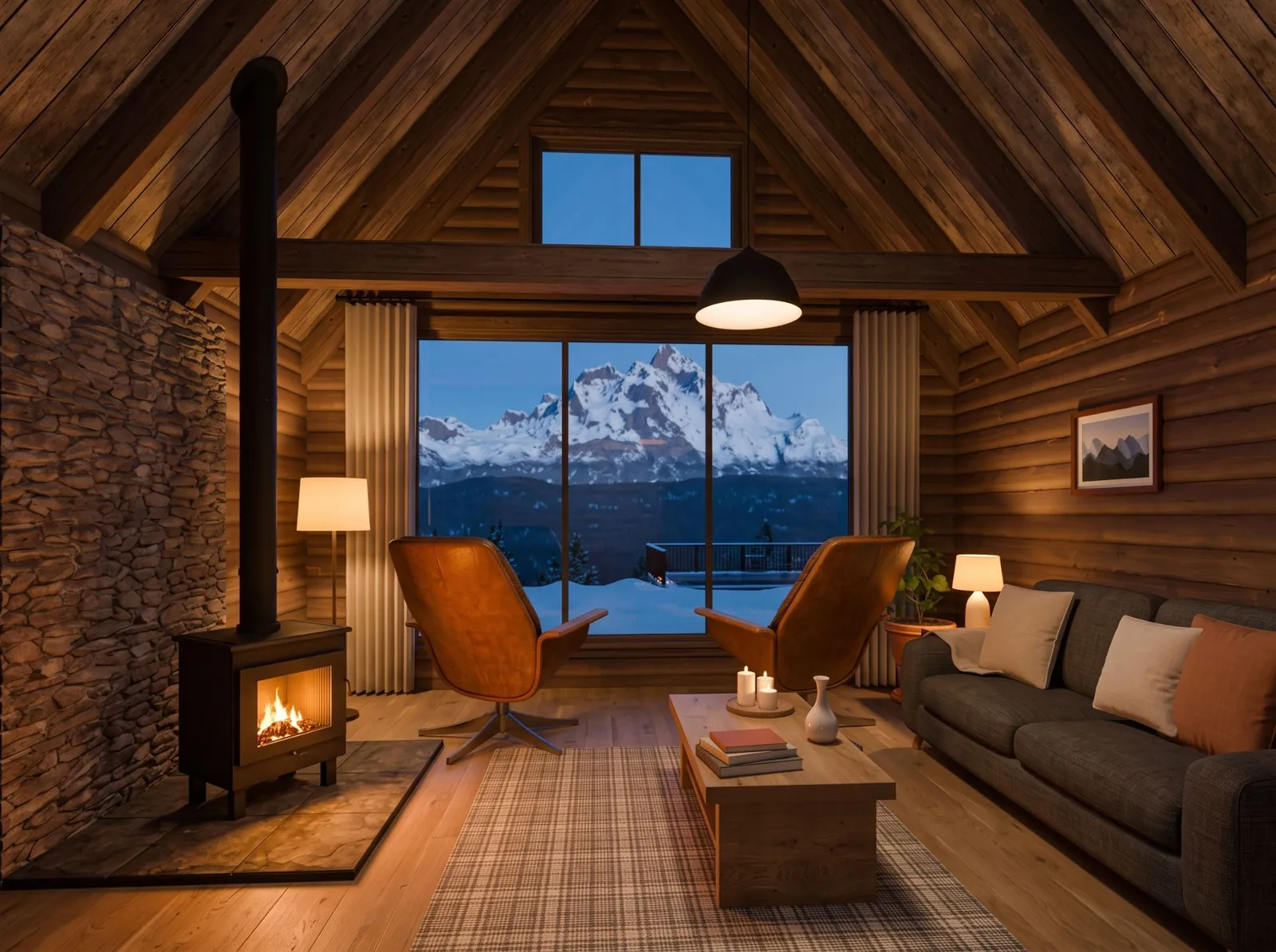 Ridge Loft living area with a picture window onto the mountains